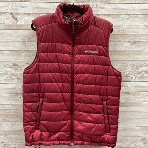 Columbia Mens M Vest Red Puffer Omni Heat Outdoors Sportswear Cinch Base Pockets
